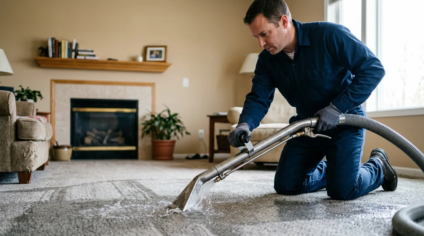 Water damage restoration technician working near Hettick, IL